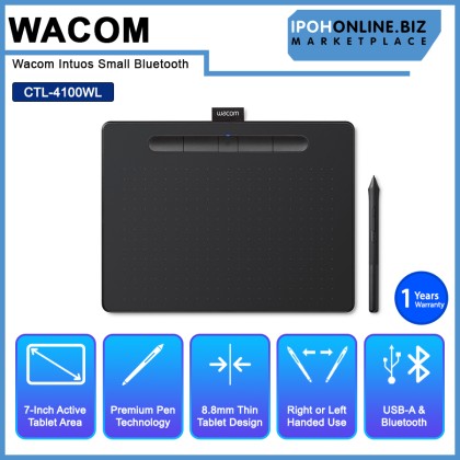 Wacom Intuos Small Bluetooth Graphics Drawing Pen Tablet CTL-4100WL